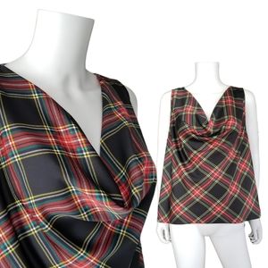 J CREW Sleeveless Plaid Cowlneck Top Red and Black Tartan Plaid Large